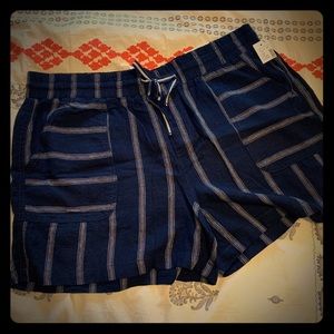 High-Rise Navy Striped Linen Shorts